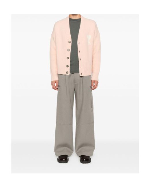 AMI Pink Long-Sleeved Cardigan for men