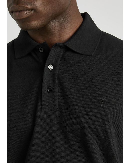 Saint Laurent Black Logo-Embroidered Piqué Cotton Polo Shirt for men