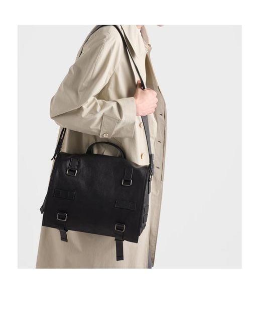 Prada Black Leather Messenger Bag for men