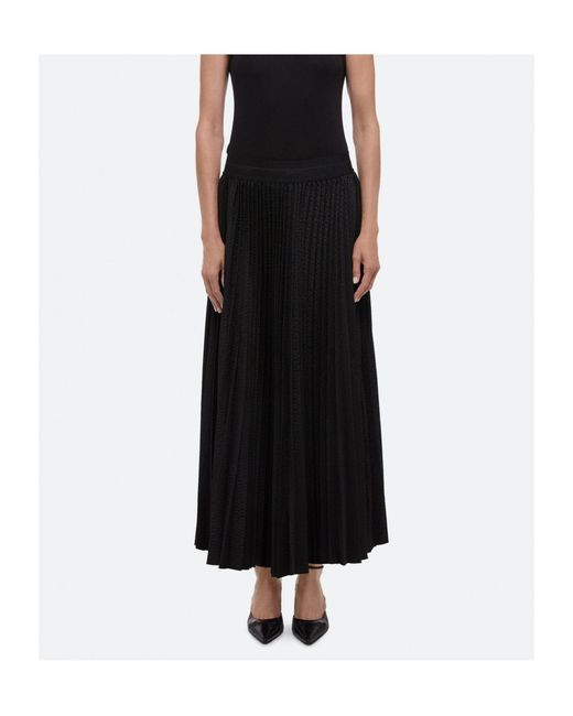Helmut Lang Black Pleated Satin-Jacquard Maxi Skirt