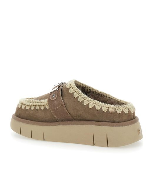 Mou Brown Round Head Muller Shoes