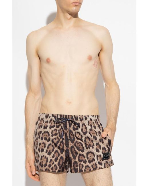 Dolce & Gabbana White Leopard Printed Swim Shorts for men