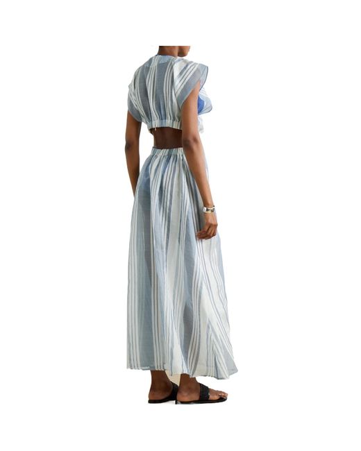 Admona Blue Striped Mesh Maxi Dress