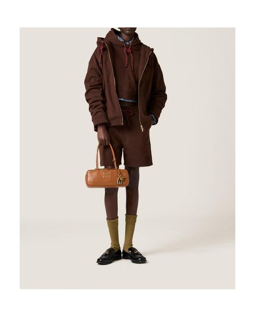 Miu Miu Brown Drawstring Cropped Hoodie