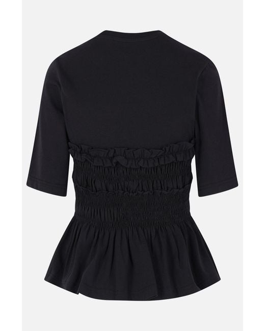 CECILIE BAHNSEN Black Vilde Smocked Peplum T-Shirt