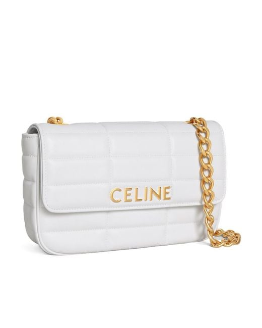 Céline White Chain Shoulder Bag Matelasse Monochrome