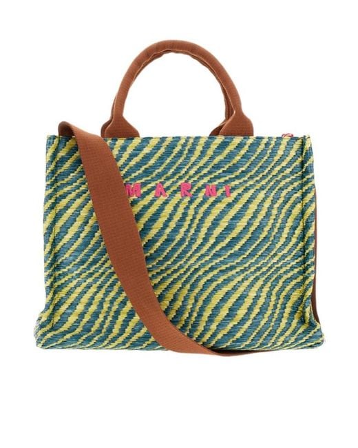 Marni Green Logo-Embroidered Tote Bag