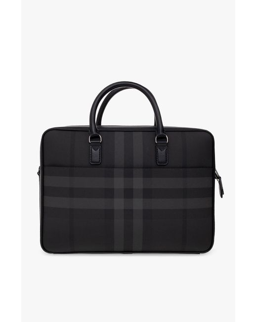 Burberry Black Check Pattern Logo Plaque Briefcase for men