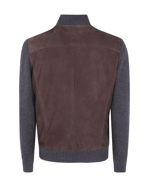 Barba Napoli Brown Zippered Patchwork Leather Jacket for men