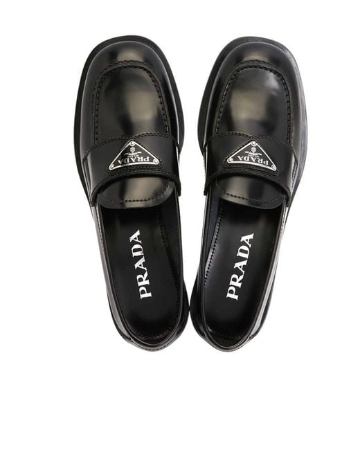 Prada Black Triangle-Logo Leather Loafers