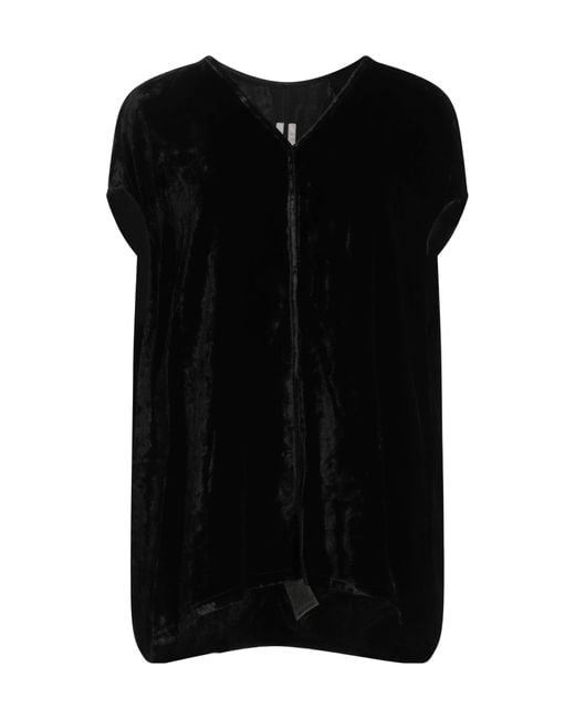 Rick Owens Black Solidcolor Vneck Shortsleeve Velvet Top