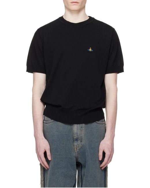 Vivienne Westwood Black Orb Embroidered Alex T-Shirt for men