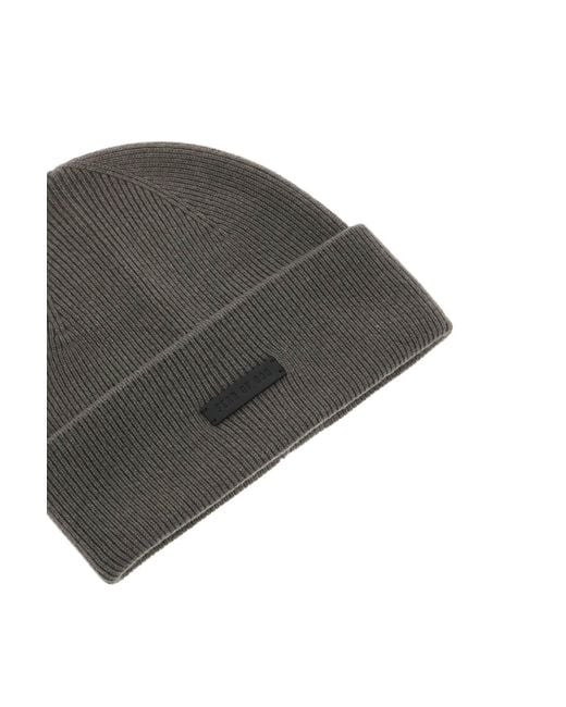 Fear Of God Gray Logo Patch Ribbed Knit Beanie for men