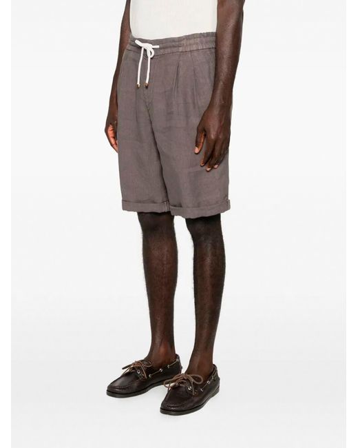 Brunello Cucinelli Black Pleated Drawstring Shorts for men