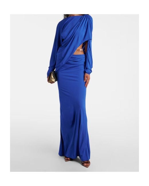 Christopher Esber Blue Encased Nature Draped Jersey Gown