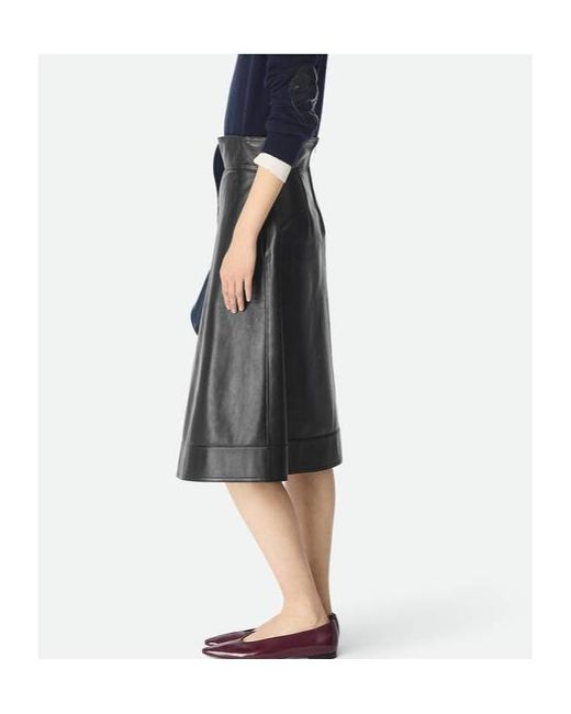 Bottega Veneta Black Leather A-Line Skirt