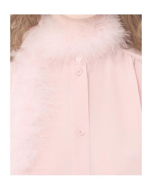 Valentino Pink Crepe De Chine Shirt With Feathers