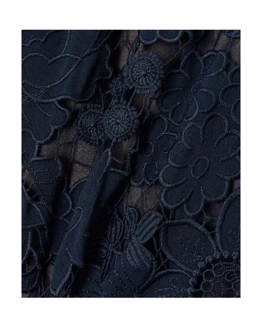 Oscar de la Renta Blue Mixed Botanical Guipure-Lace Maxi Dress