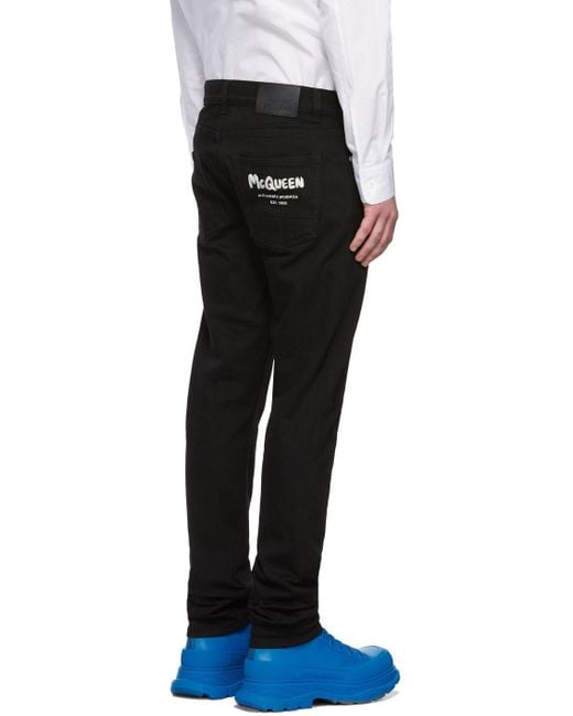 McQueen Black Graffiti Denim Jeans for men