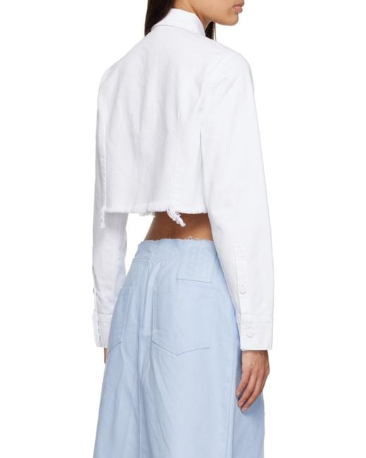 Raf Simons White Frayed Hem Cropped Shirt