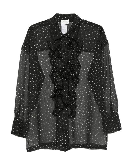 P.A.R.O.S.H. Black Star-Print Ruffled Shirt