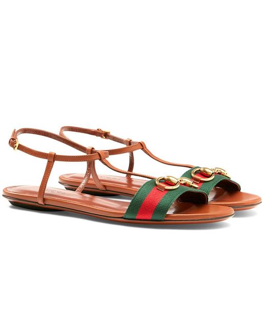 Gucci Brown Ribbon Details Flat-Soled Sandals