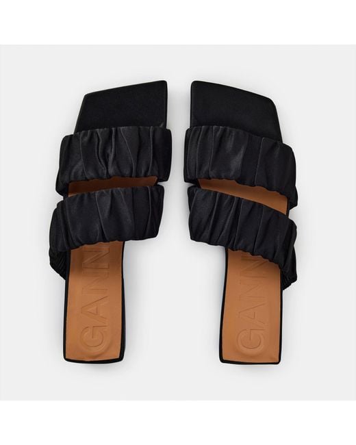 Ganni Black Wrinkled Slippers