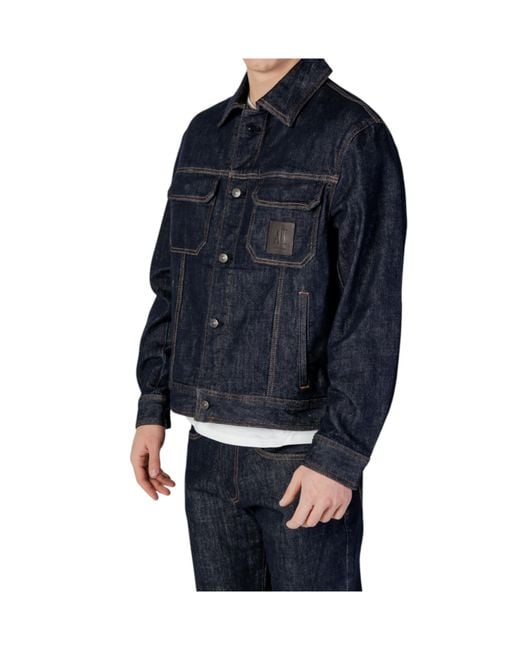 ARMANI EXCHANGE Blue Logo-Patch Denim Jacket for men