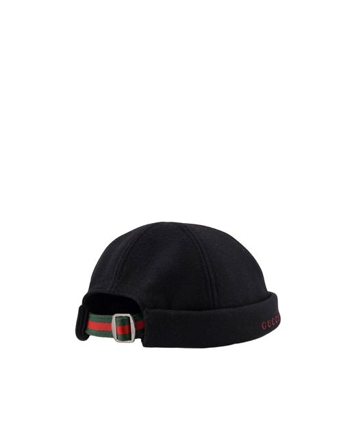 Gucci Black Logo Web-Trim Beanie Hat for men