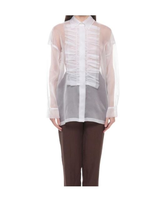 P.A.R.O.S.H. White P.A.R.O..H. Shake Ruffled Front Shirt
