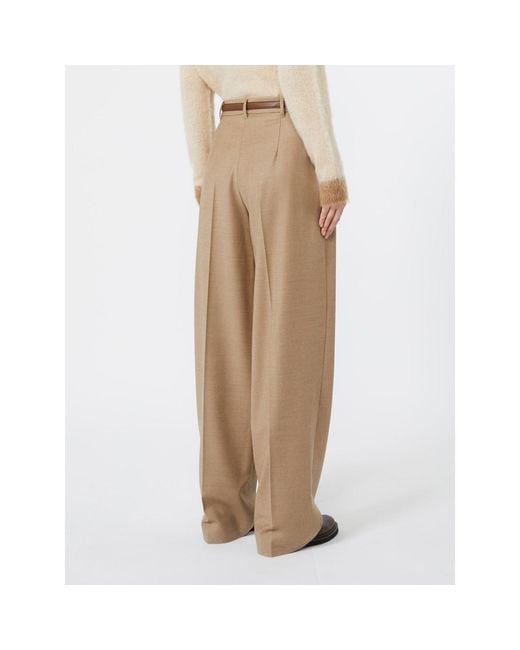 Max Mara Natural Pleated Wide-Leg Trousers
