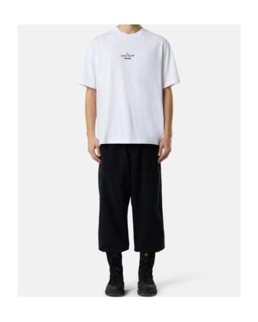 Stone Island White Logo Printed Crewneck T-Shirt for men