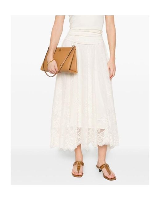 Fabiana Filippi White Floral Lace Midi Skirt