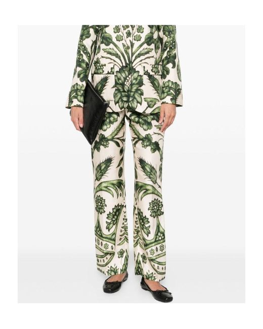 F.R.S For Restless Sleepers Green Floral-Print Silk Trousers
