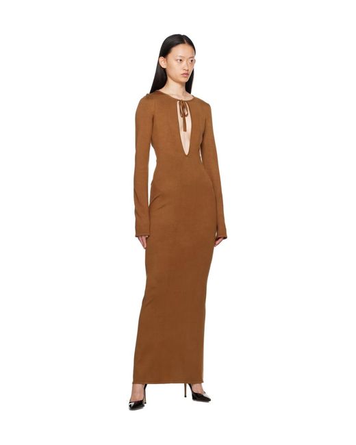 Magda Butrym Brown Long-Sleeved Hollow Dress