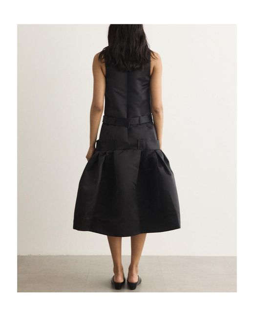 Ganni Black Belted-Waist Pleated Midi Dress