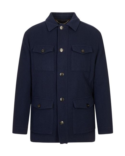 Canali Blue Long-Sleeved Casual Jacket for men