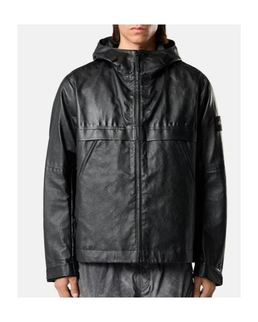 Stone Island Black Hooded Jacket With Concealed Zip Pockets for men