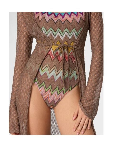 Missoni Brown Spiderweb Motif Lamé Long Cardigan