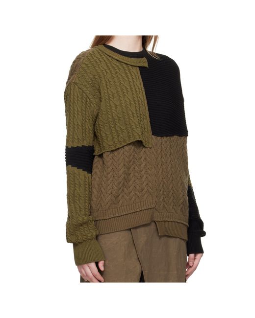 ANDERSSON BELL Green Patchwork Asymmetric Crew Neck Sweater
