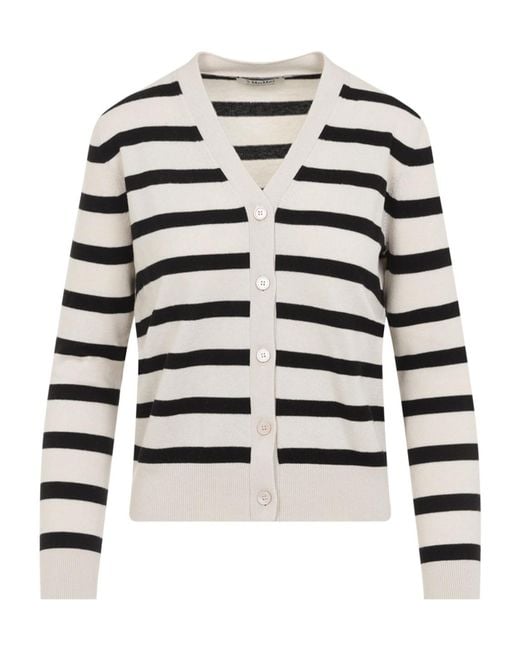 Max Mara White 'S V-Neck Striped Cardigan