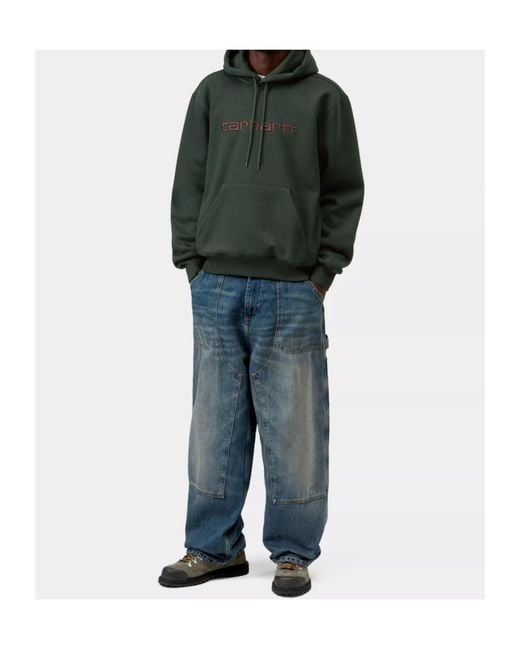 Carhartt Green Logo Embroidered Drawstring Hoodie for men