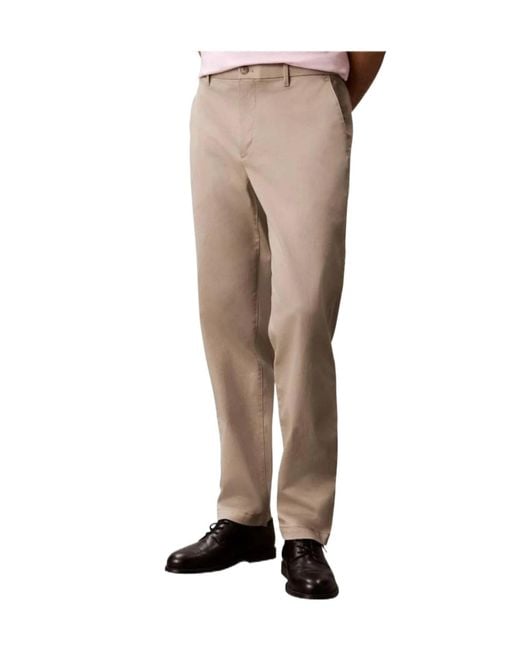 Calvin Klein Gray Logo-Embroidered Chino Trousers for men