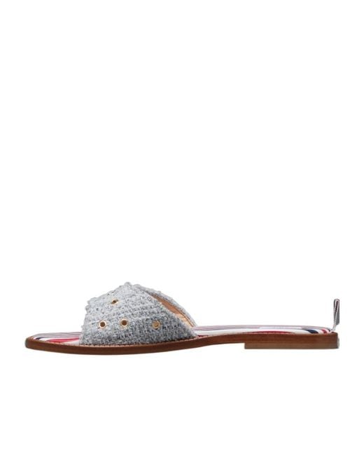 Thom Browne White Tweed Slip-On Sandals
