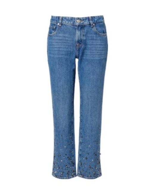 7 For All Mankind Blue Calie Embellished Cropped Straight Jeans
