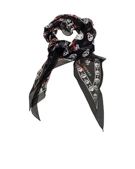 McQueen Black Asymmetrical Skull Scarf