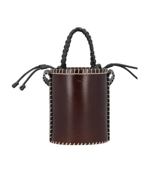 Chloé Brown Chloé Contrast-Stitch Bucket Bag