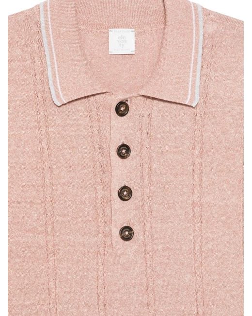 Eleventy Pink Buttoned Knitted Polo Shirt for men