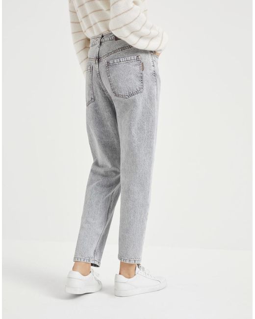 Brunello Cucinelli Gray Logo Patch Tapered Leg Jeans