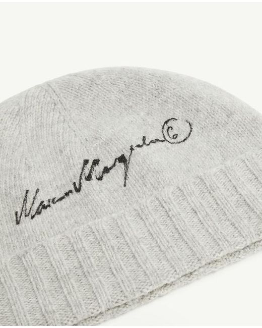 MM6 by Maison Margiela White Embroidered Logo Beanie Hat for men